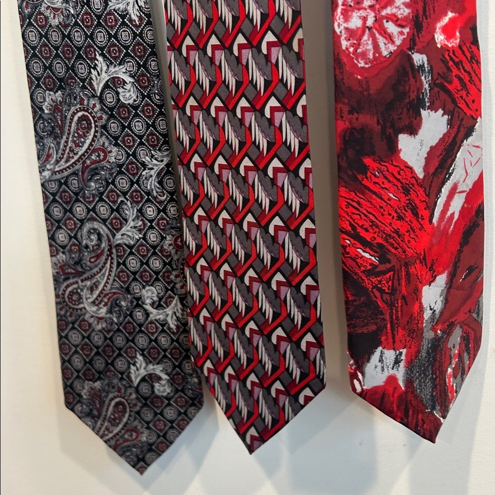 Vintage 70s Pierre Balmain Silk Red Patterned Neck Tie Classic Formal bundle 3